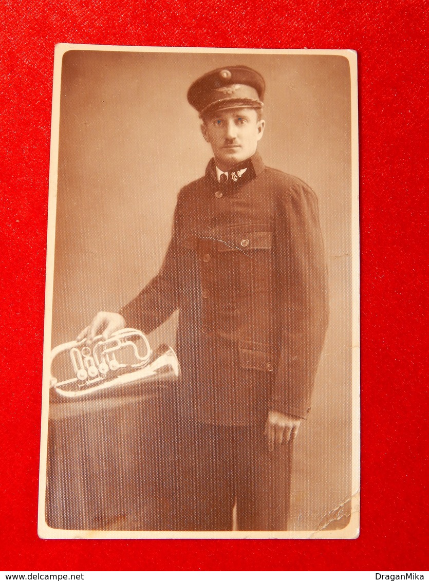 A Musician (wearing A Railroad Uniform ?) With A Trumpet, Cca 1900. - Autres & Non Classés