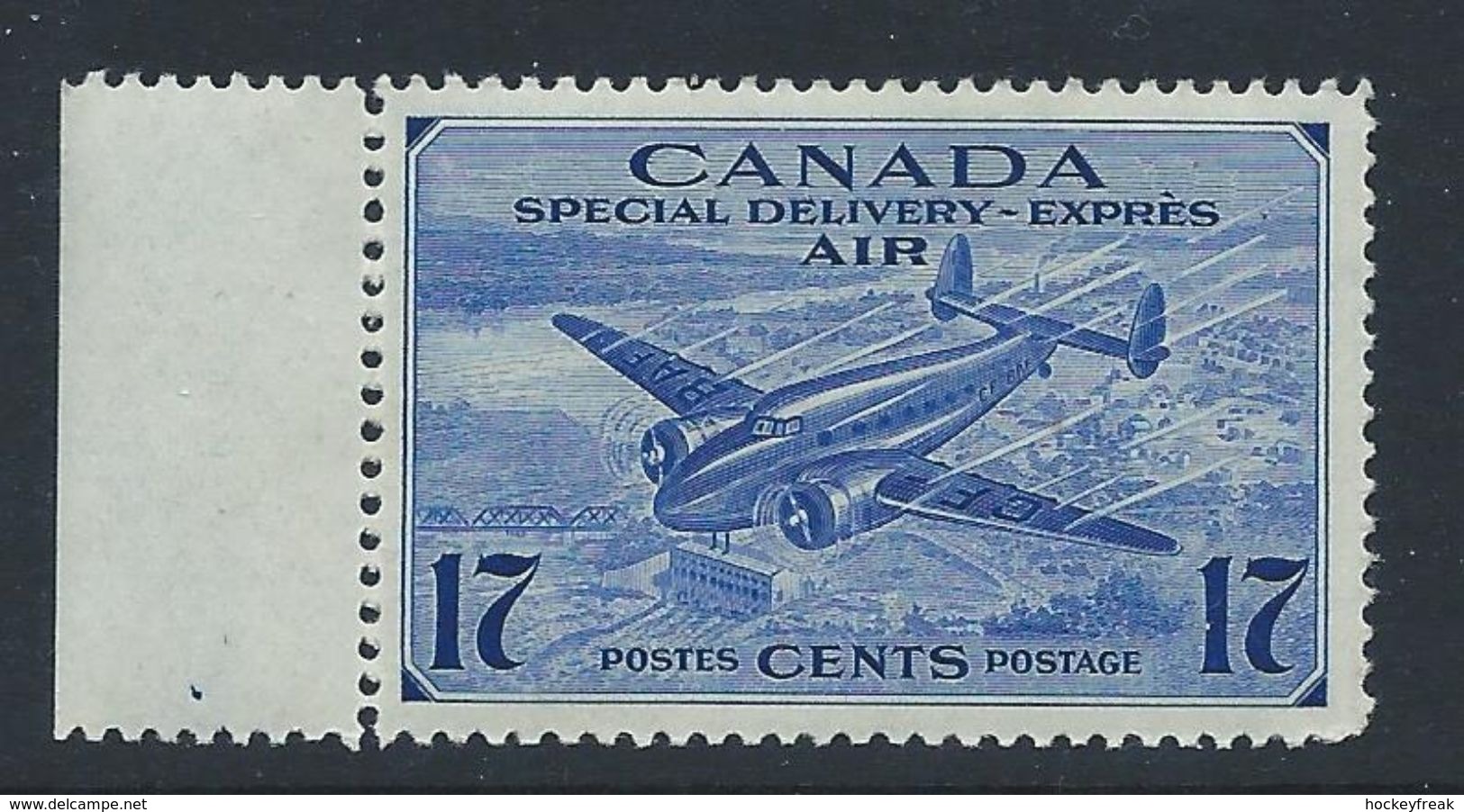 Canada 1943 - 17c Special Delivery Airmail Issue SG S14 Side Marginal MNH Cat £4.50 SG2015 - See Description/scans Below - Entrega Especial/Entrega Inmediata