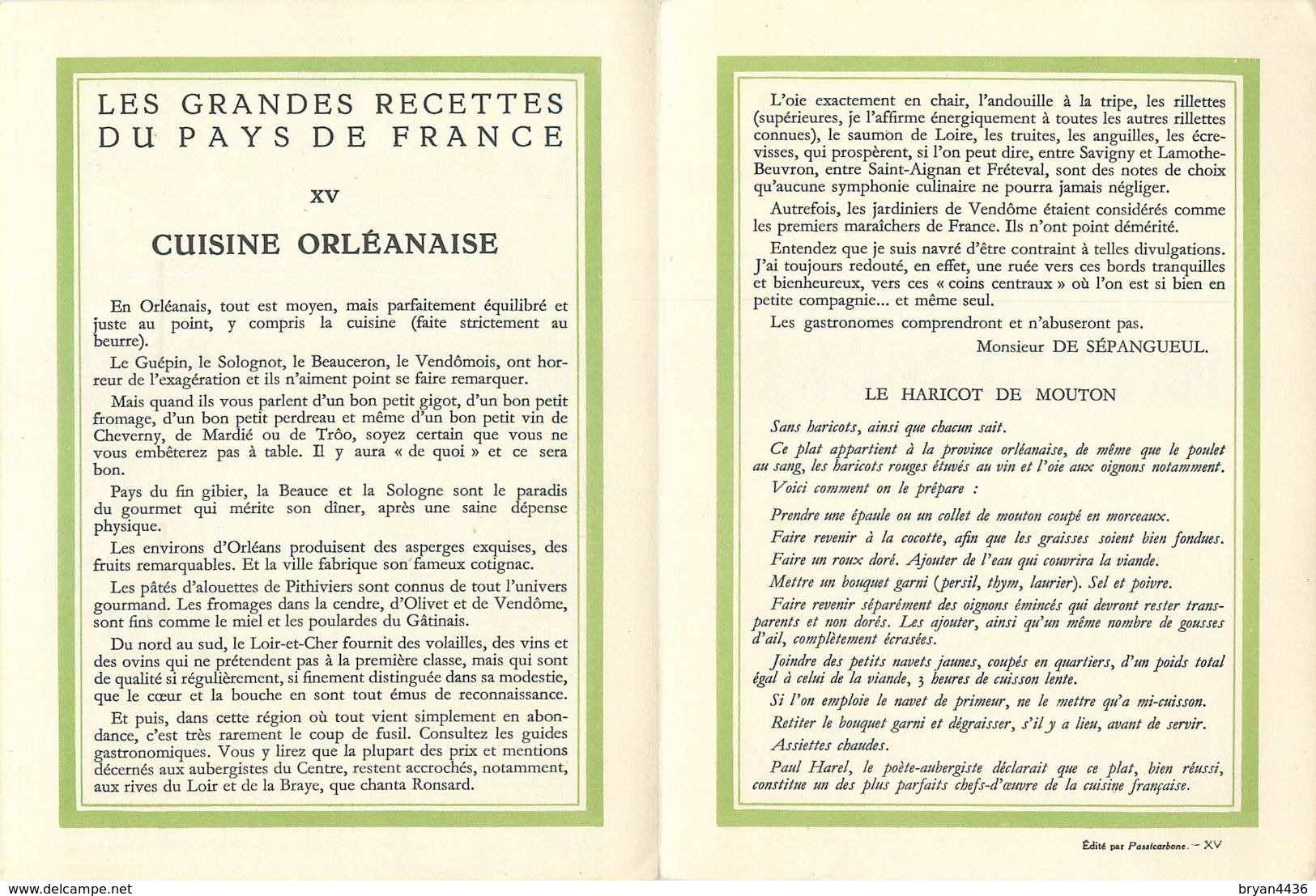 ORLEANAIS - CARTE DOUBLE - ILLUSTRATEUR; M. BOUCHAUD CARTE VENTANT PRODUITS LOCAUX + RECETTE - FORMAT. (14 X 19 Cm) - Pubblicitari