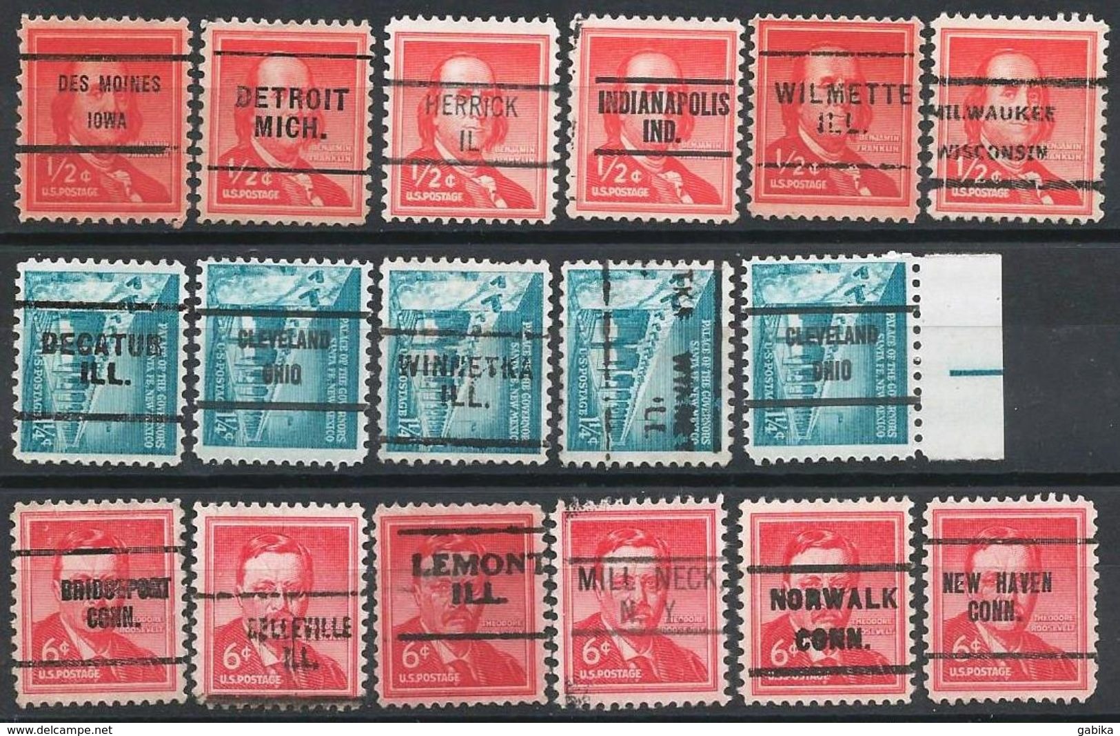 USA 1954 Precancels Preobliteres 17 Different Liberty Series - Vorausentwertungen