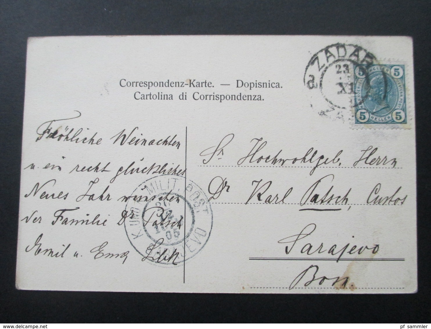 Österreich 1905 Kroatien AK Biblioteca Comunale Paravia Zara. Zadar - Sarejevo Bosnien Karl Patsch Custos - Brieven En Documenten