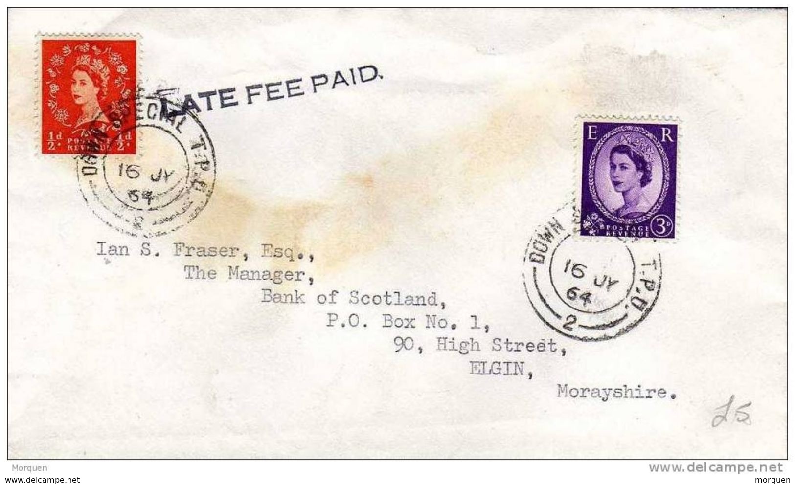 28093. Carta Down Special T.P.O.  1964. Londres A Elgin. Late Fee Paid - Cartas & Documentos