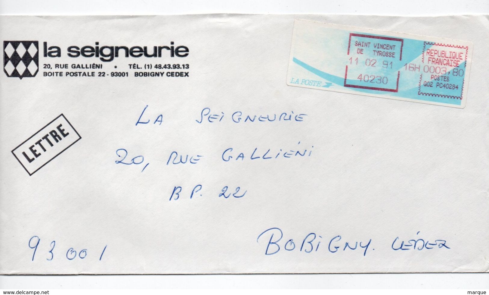 Enveloppe FRANCE Avec Vignette D' Affranchissement Oblitération SAINT VINCENT DE TYROSSE 11/02/1991 - Sonstige & Ohne Zuordnung