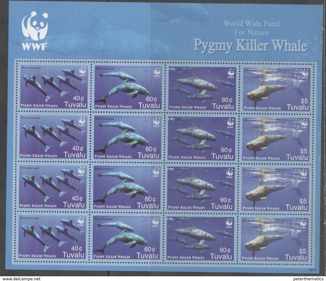 TUVALU, 2006,  MNH, WWF, WHALES, PYGMY KILLER WHALES, SHEETLET OF 4 SETS - Unused Stamps