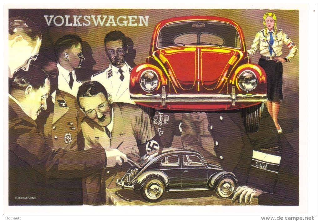 KdF Volkswagen 'Maggiolino'  -  Ferdinand Porsche - Adolf Hitler  -  Brovarone Art Card  -  CPM - Passenger Cars