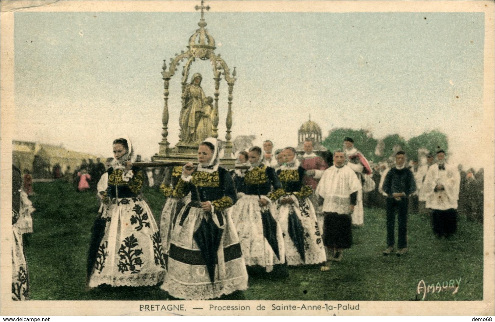 Plonévez Porzay CPA 29 Finistère Sainte-Anne-la-Palud Procession Carte Colorisée - Plonévez-Porzay