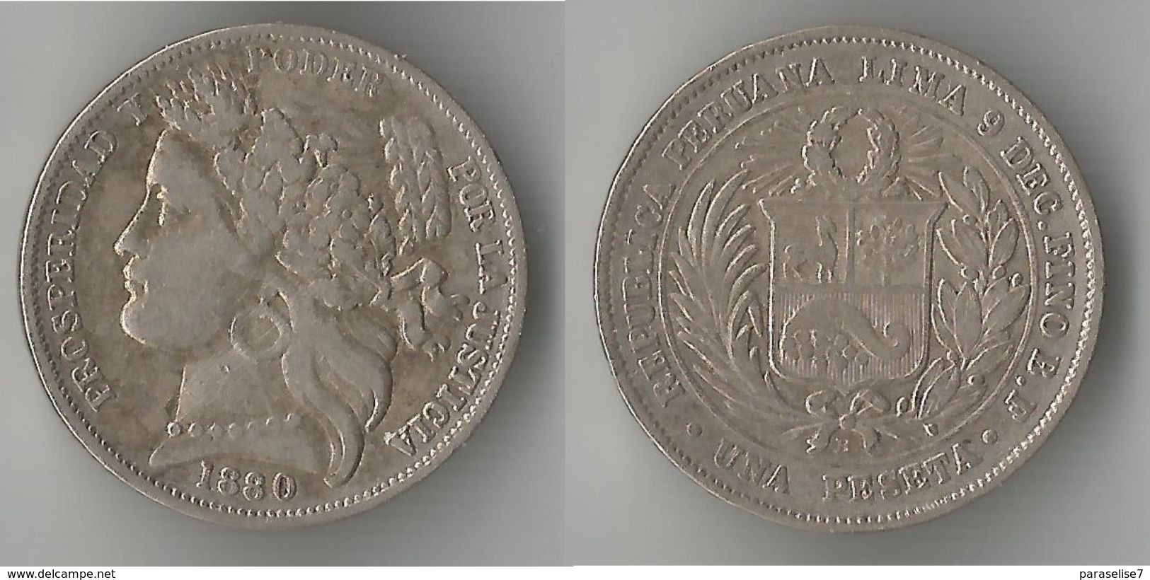 PEROU  1 PESETA  1880  ARGENT - Pérou