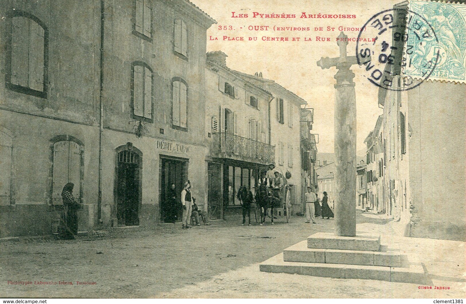 Oust La Place Du Centre Et La Rue Principale Environs De Saint Girons Circulee En 1905 - Oust