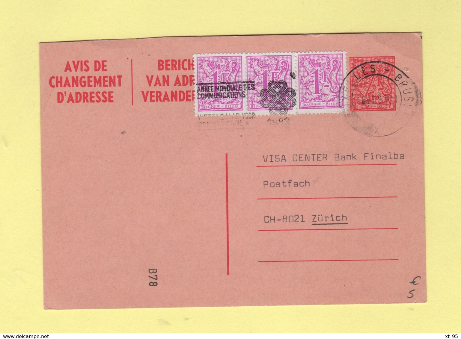 Bruxelles - Entier Postal - Avis De Changement D'adresse Destination Suisse - 1983 - Adressenänderungen