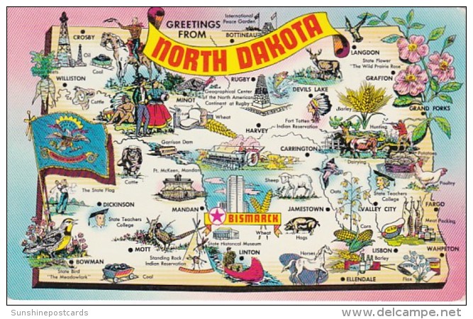 Freetings From North Dakota With Map - Greetings From...