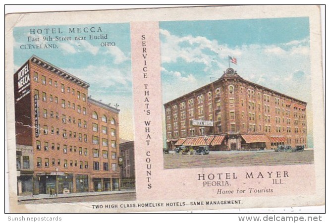 Illinois Peoria Hotel Mayer &amp; Hotel Mecca Cleveland Ohio 1927 - Peoria