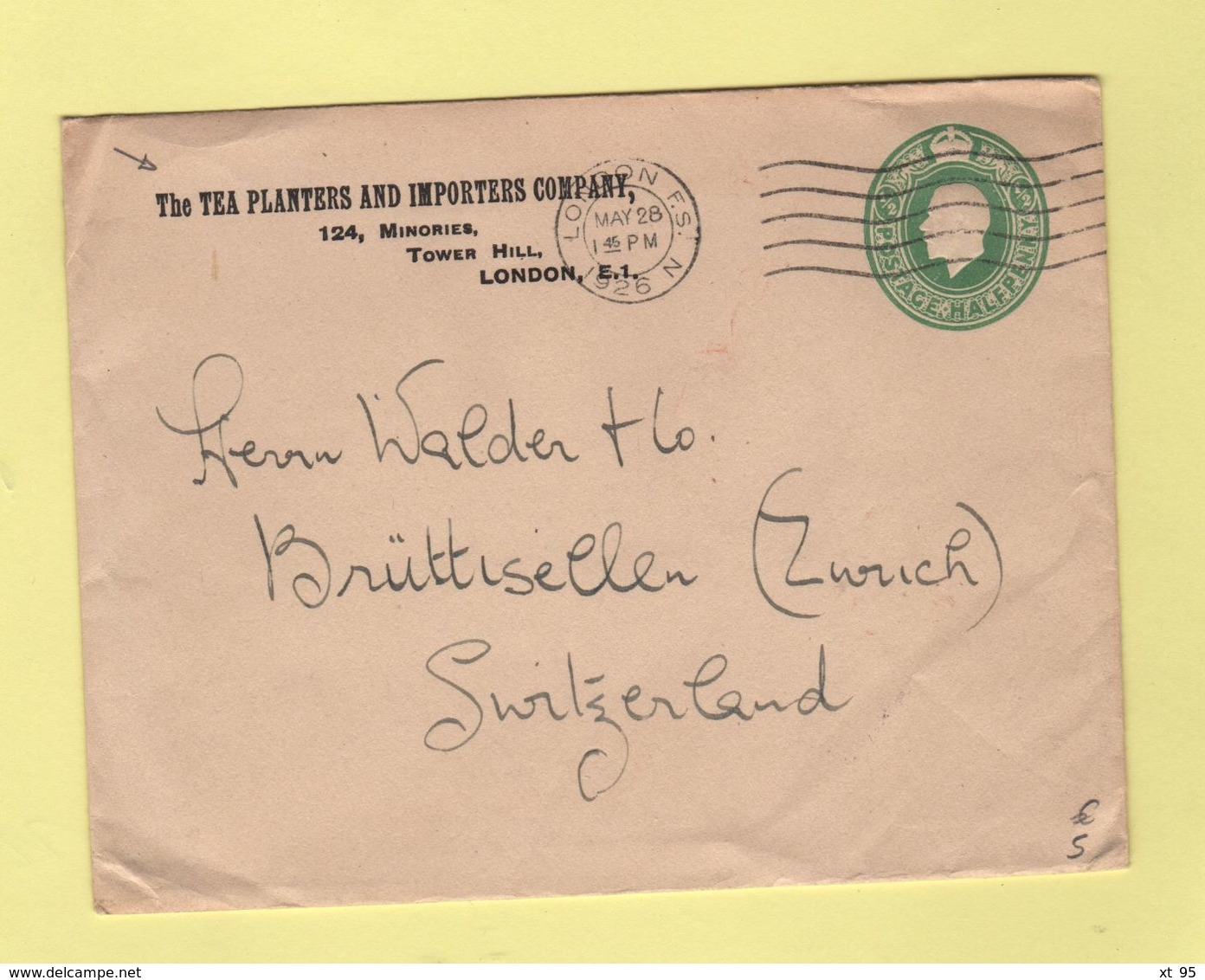 Londres - Entier Postal - Tea Planters And Importers - Plantation De The - 1926 - Destination Suisse - Luftpost & Aerogramme