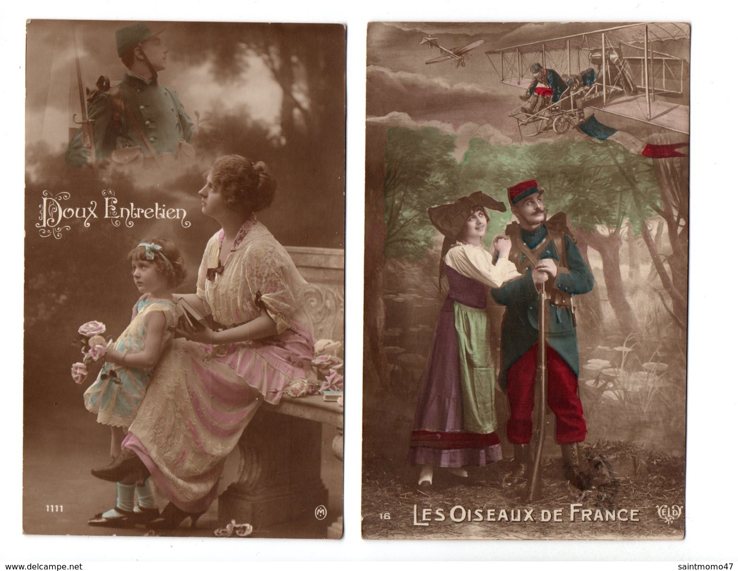 MILITARIA . " LES OISEAUX DE FRANCE " & " DOUX ENTRETIEN " . 2 CARTES POSTALES - Réf. N°9179 - - Autres & Non Classés