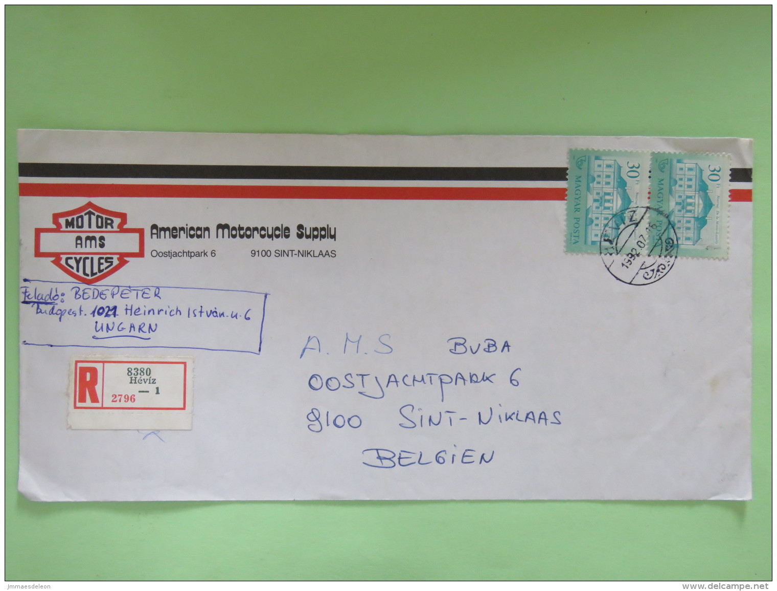 Hungary 2007 Registered Cover Heviz To Belgium - Castle - Lettres & Documents