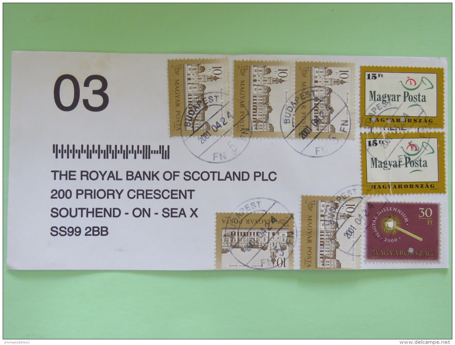 Hungary 2001 Cover To England - Castle - Magyar Millenium - Mailbox - Covers & Documents