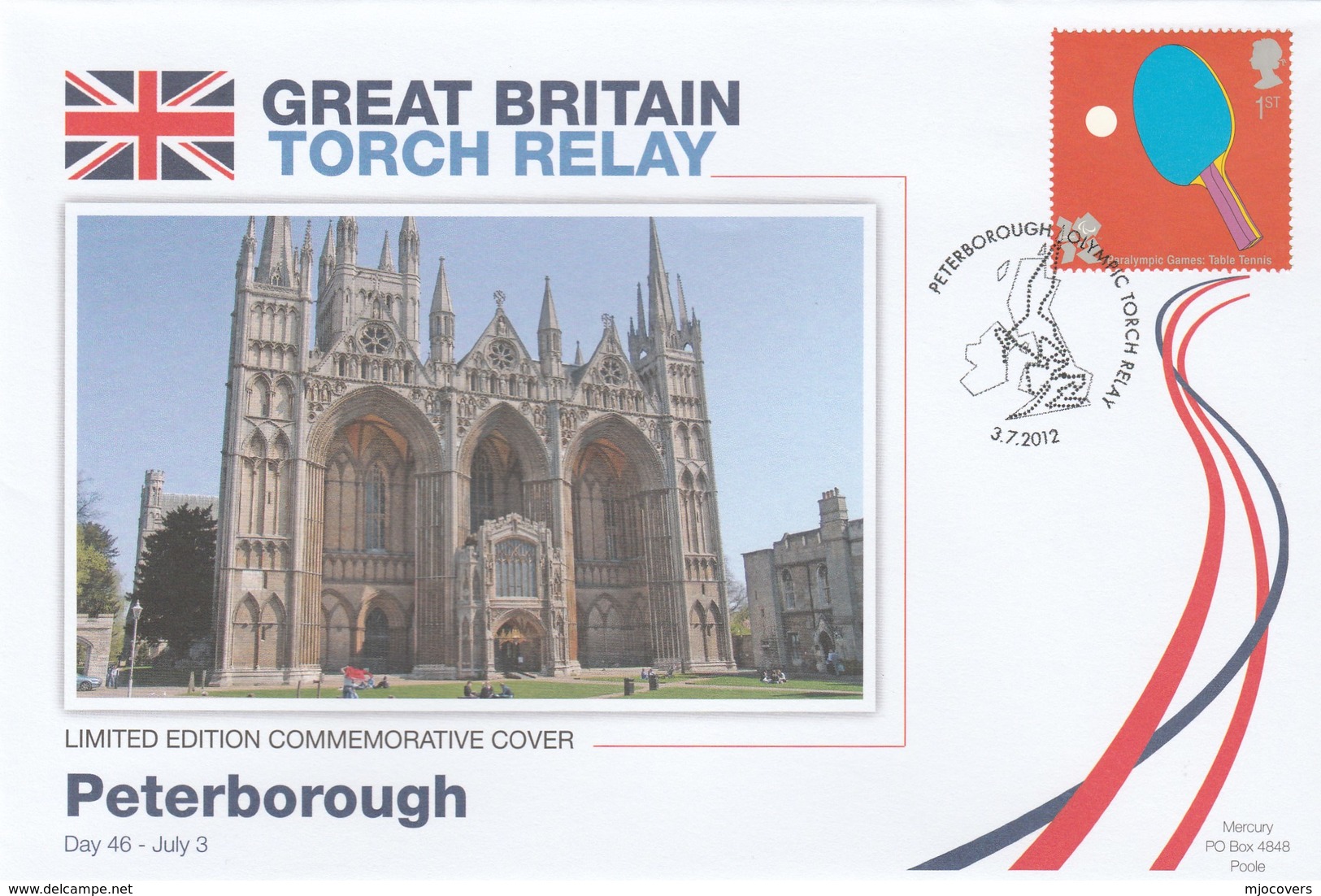 2012 Ltd Edition PETERBOROUGH TORCH RELAY Cover OLYMPIC GAMES London Olympics Sport GB Table Tennis Cathedral Religion - Summer 2012: London