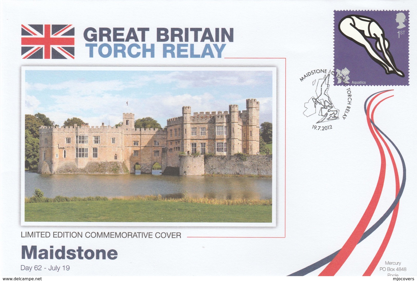 2012 Limited Edition MAIDSTONE TORCH RELAY COVER For OLYMPIC GAMES London Olympics Sport Event GB Swimming Leeds Castle - Summer 2012: London