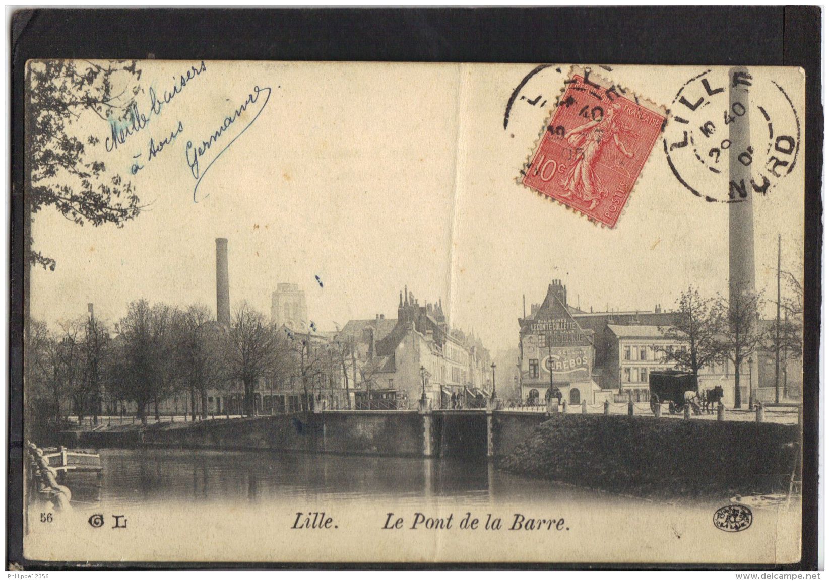 59269 . LILLE . LE PONT DE LA BARRE   (recto/verso)  ANNEE  1905 - Lille