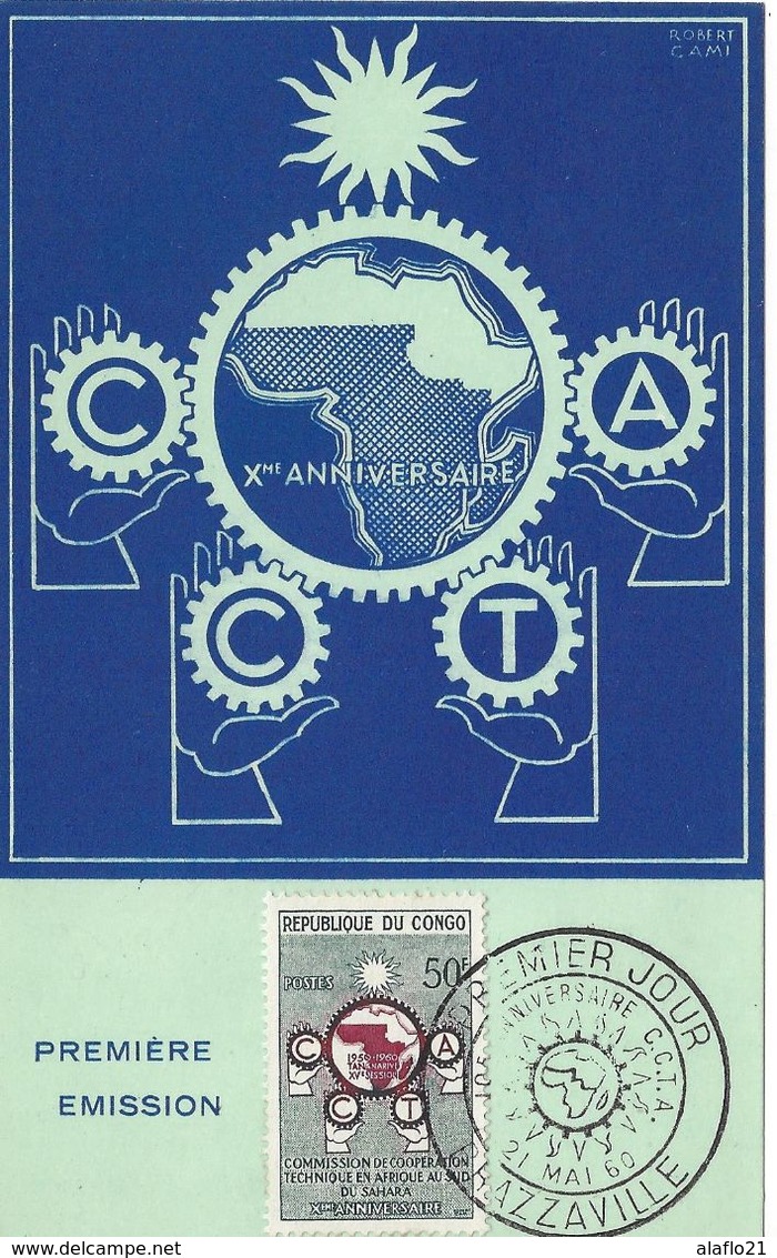 FDC - CONGO BRAZZAVILLE - CARTE 1er JOUR - 10ème ANNIVERSAIRE CCTA - 21/5/1960 - FDC