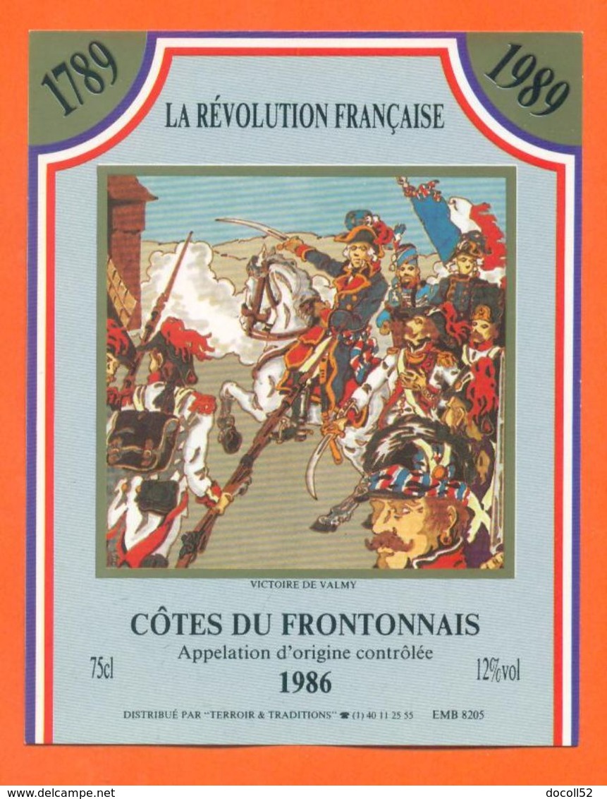 étiquette Vin Bordeaux Cotes Du Frontonnais 1986 Révolution Française 1789 1989 Victoire De Valmy - 75 Cl - Bordeaux