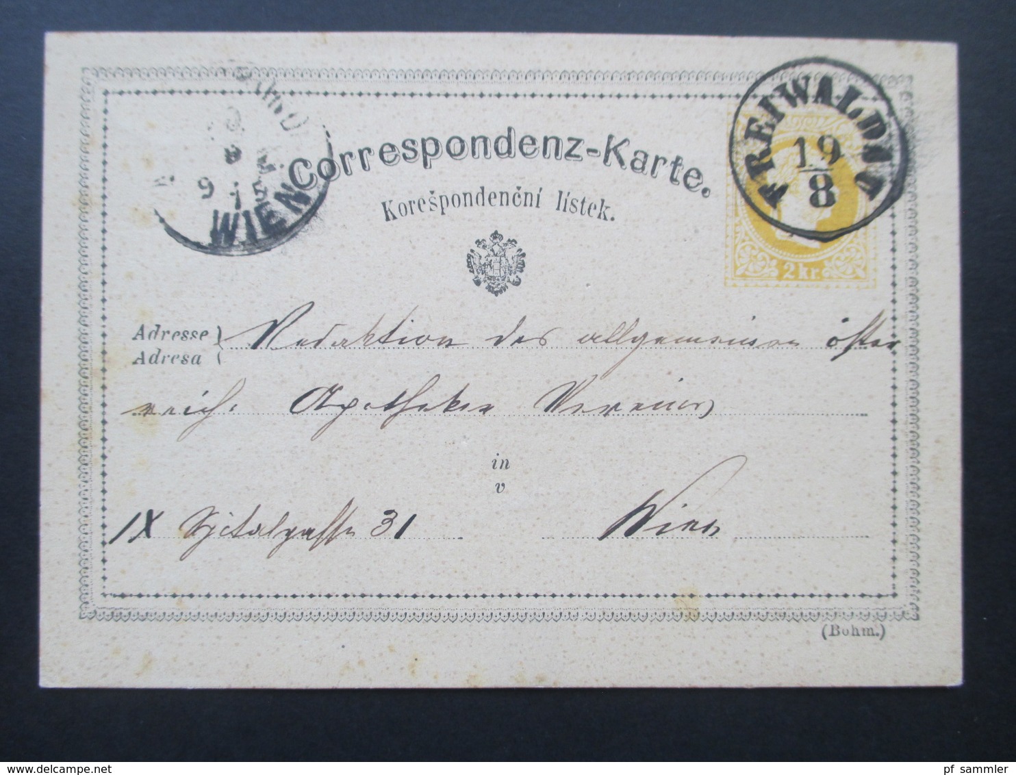 Österreich 1875 Ganzsache Stempel Freiwaldau Nach Wien Gelaufen! Böhm. - Briefe U. Dokumente