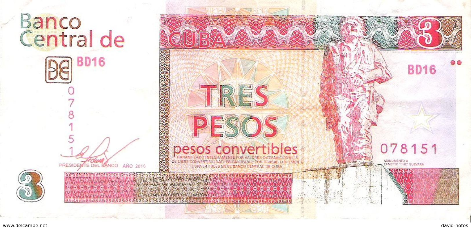 Cuba - Foreign Exchange Note - Pick FX New - 3 Pesos Convertibles 2016 - F+ - Cuba