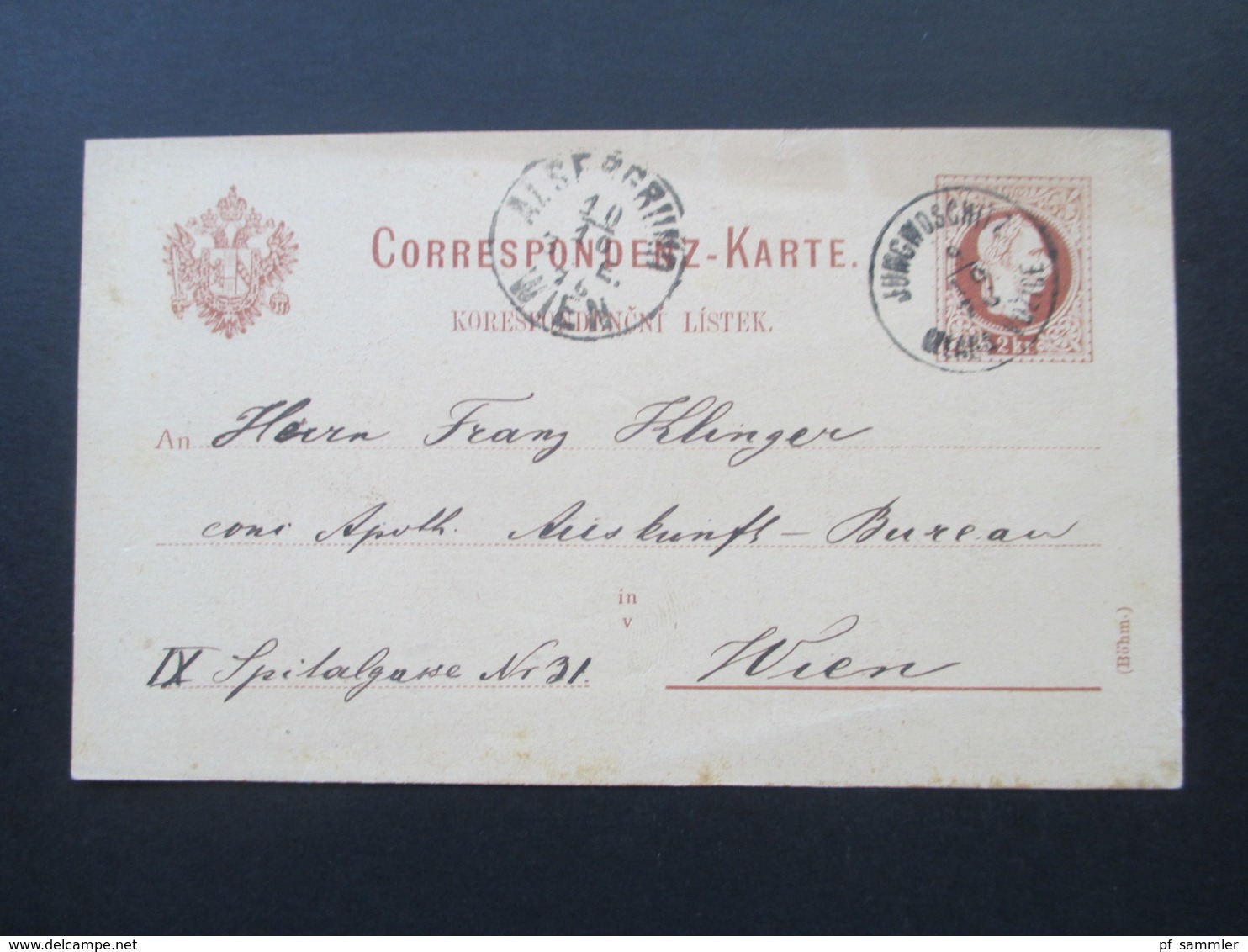 Österreich 1876 Ganzsache Stempel Jungwoschitz Nach Wien Gelaufen! Jungwoschitz Bei Tabor - Brieven En Documenten