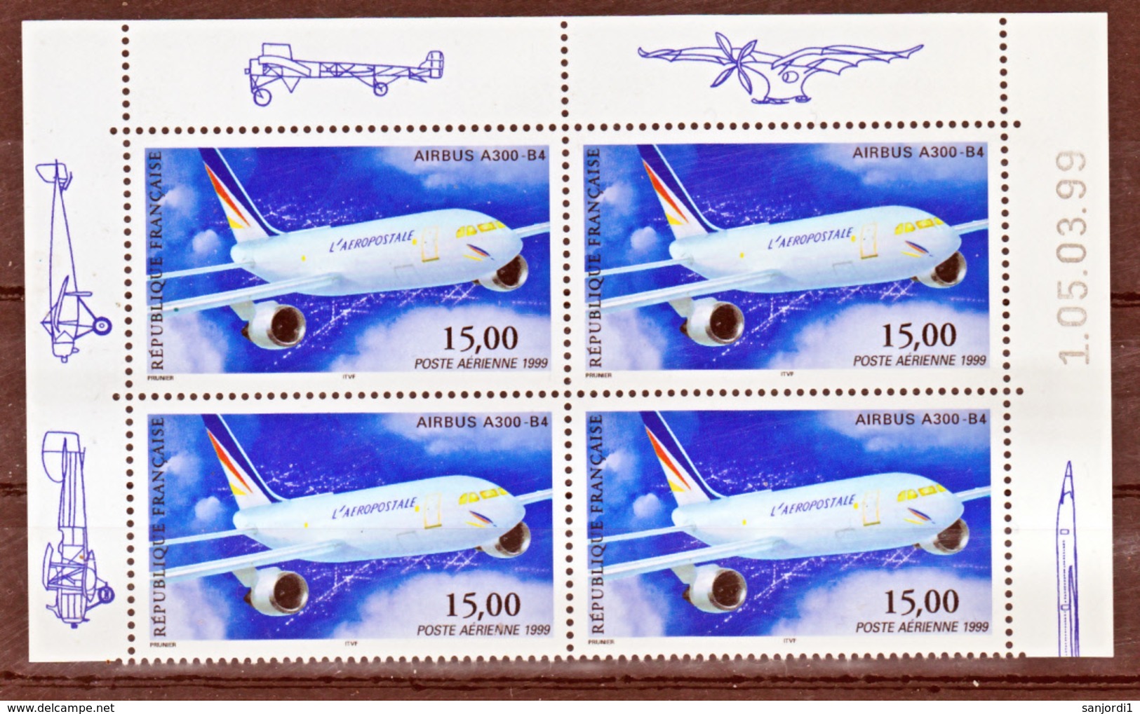 France PA  63a Airbus  Bloc De 4 Coin Daté 5 03 99 Neuf ** TB MNH Sin Charnela - Luftpost