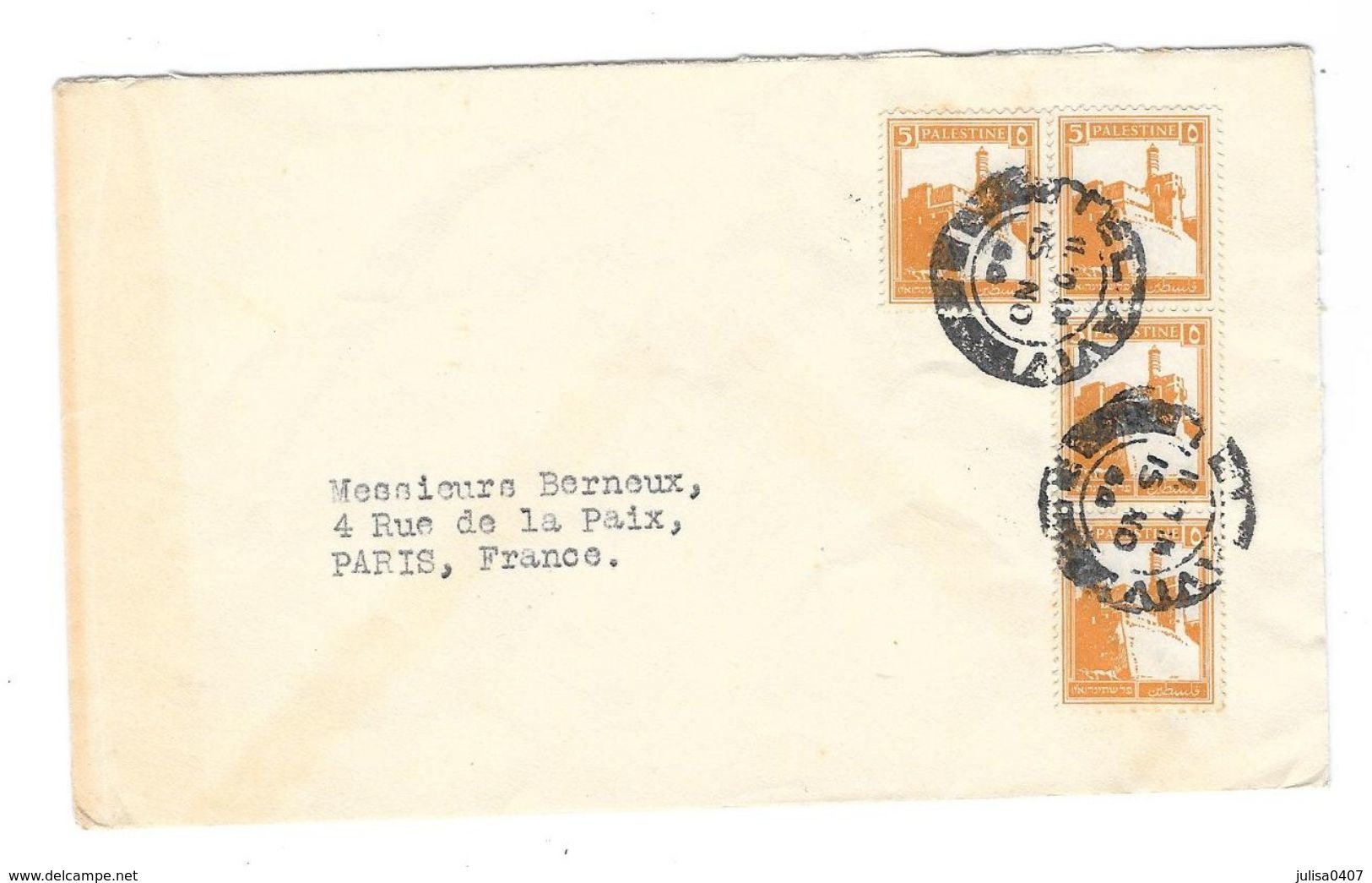 PALESTINE  Enveloppe TEL AVIV à PARIS 1946 (?) Ruben Kahana à Berneux Parfumeur - Palestina