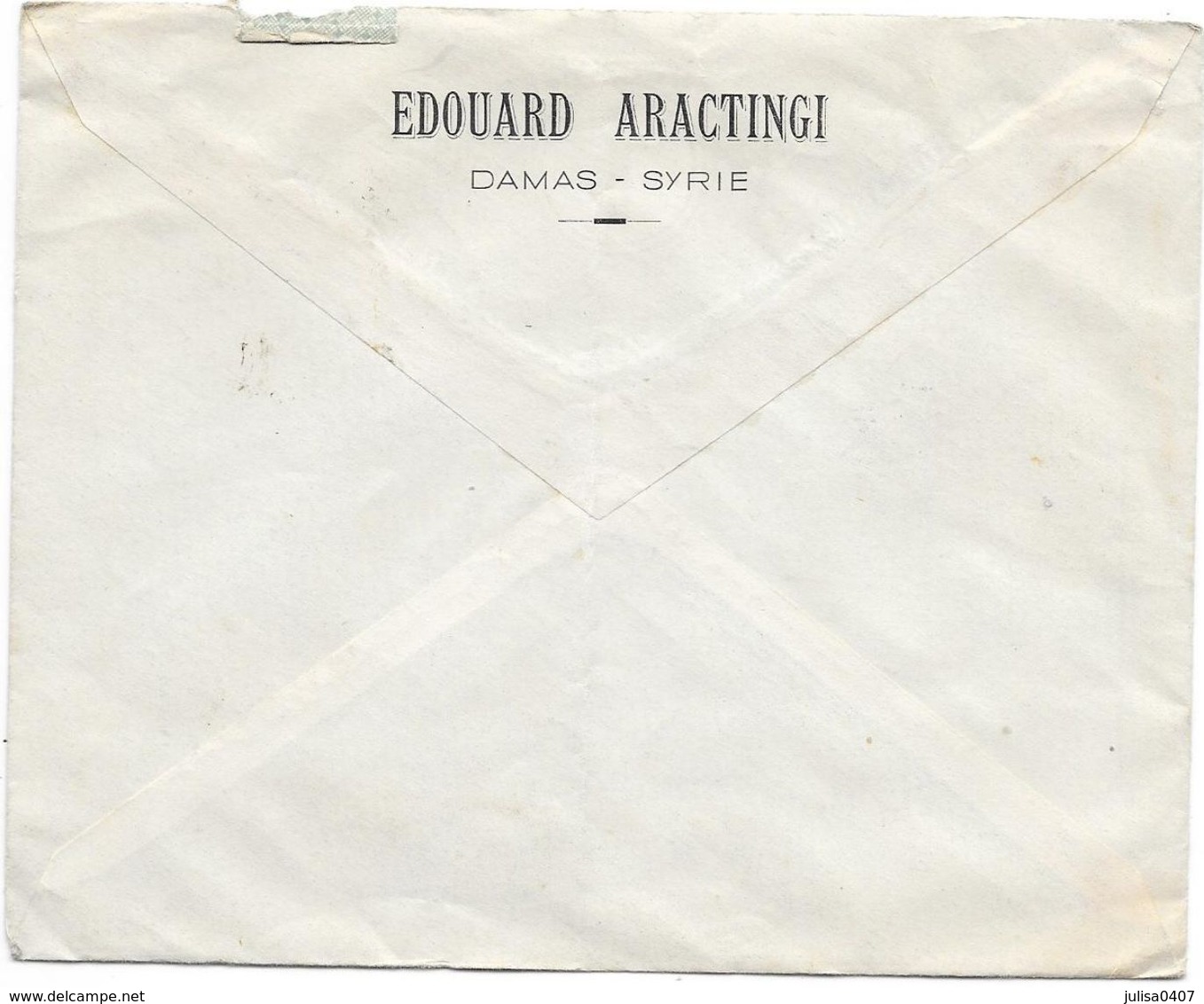 SYRIE  Enveloppe Avec Timbre Fiscal DAMAS à PARIS 1947(?) Publicité Edouard Aractingi - Syrie