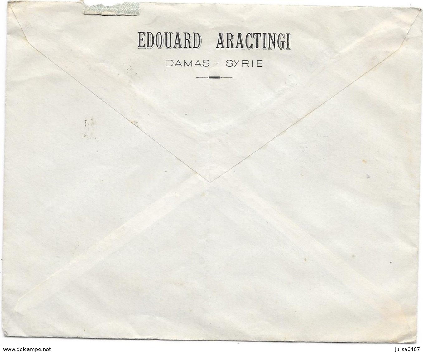 SYRIE  Enveloppe Avec Timbre Fiscal DAMAS à PARIS 1947(?) Publicité Edouard Aractingi - Siria