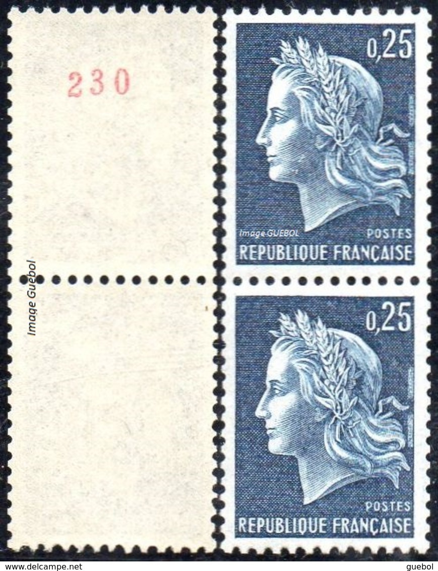 France Marianne De Cheffer N° 1535 A+b ** Roulette - La République, Le 0fr25 Bleu Gravé - Gomme Tropicale, Numéro Rouge - 1967-1970 Marianne Of Cheffer