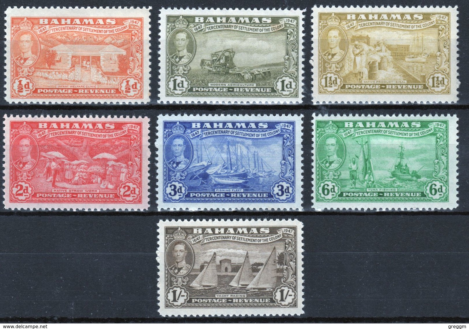 Bahamas George VI Small Selection From 1948 Tercentenary Of Settlement. - 1859-1963 Crown Colony