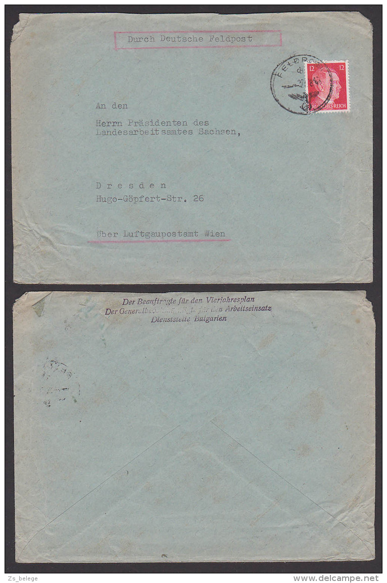 Feldpost 1943 "über Luftgauamt Wien" Rs. Beauftragte Des Vierjahresplan, Dienststelle Bulgarien - Cartas & Documentos