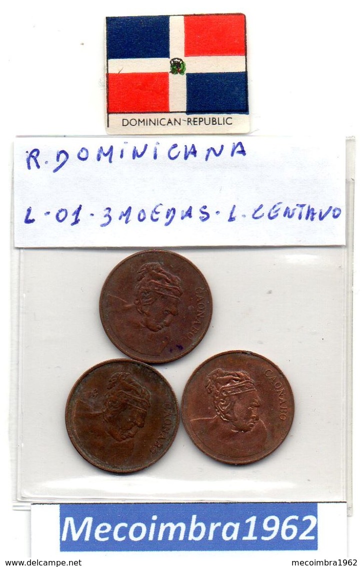 *L-01 -3 Moedas De 1 Centavo 1984-1986-1987 Caonabo Republica Dominicana - Dominicana