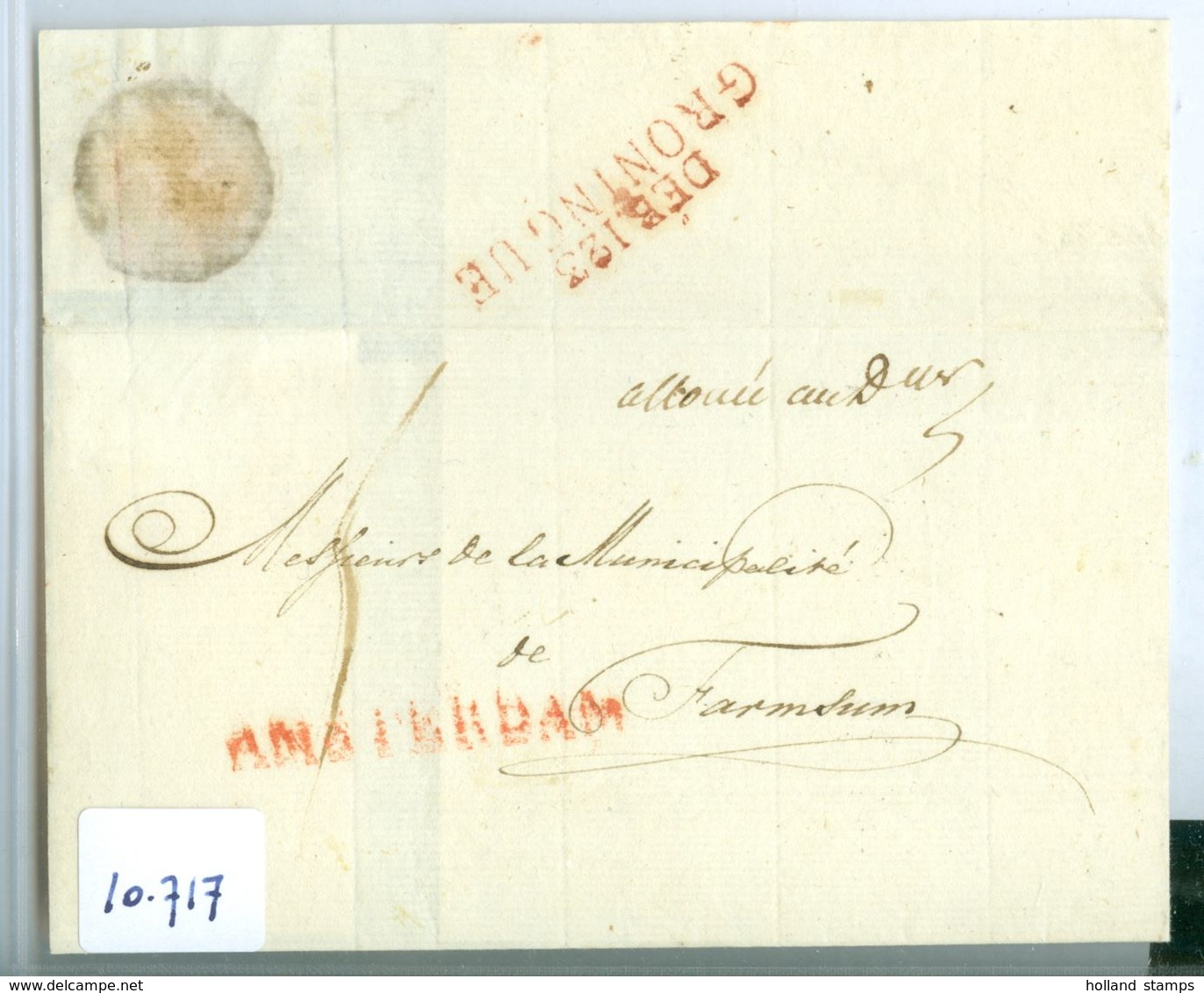 BRIEFOMSLAG Uit 1812 Déboursé 123 GRONINGUE In ROOD Via AMSTERDAM Naar FARMSUM  (10.717) - ...-1852 Prephilately