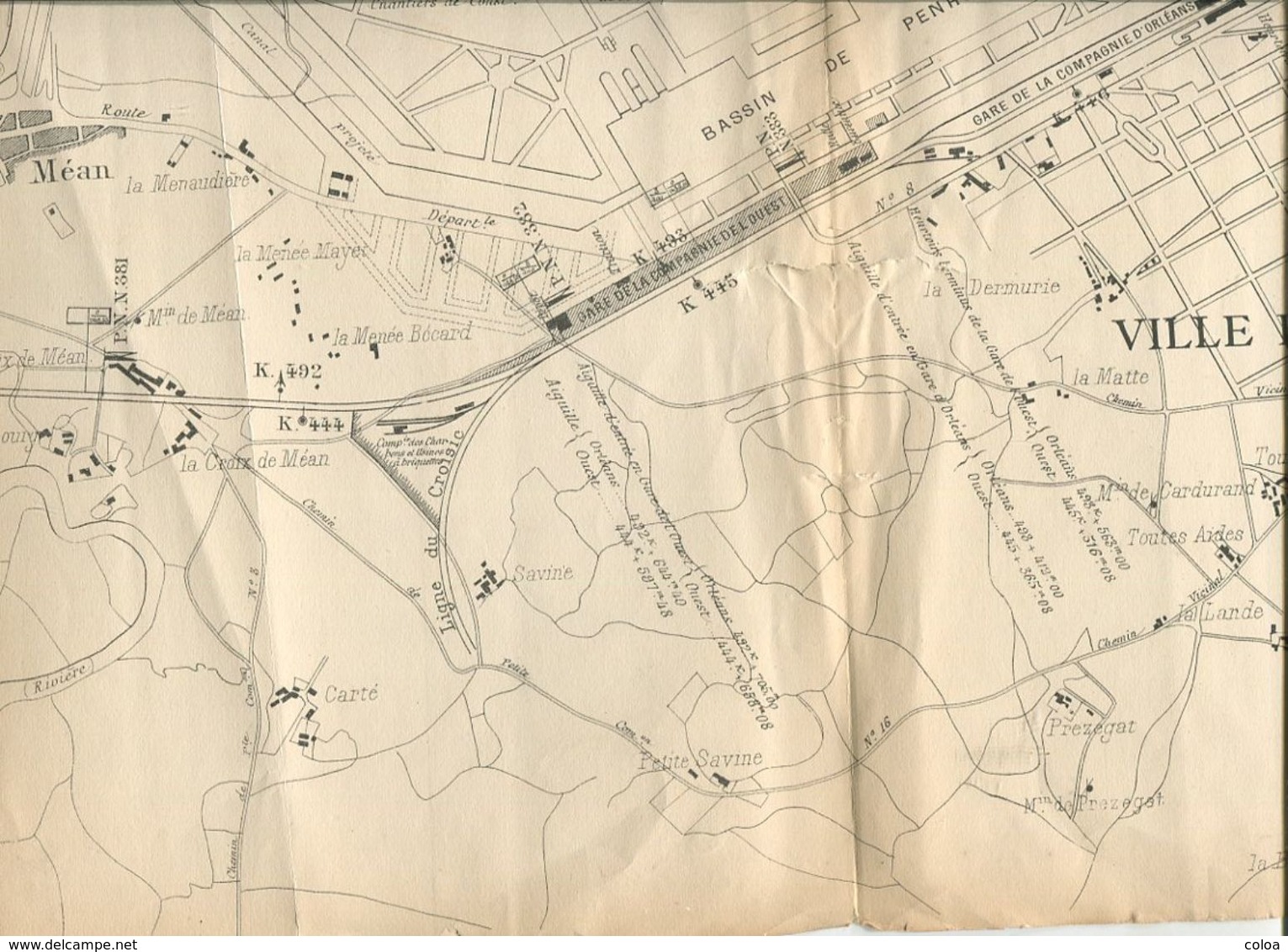 Chemins De Fer De L’Ouest Ligne De Chateaubriant  à Saint-Nazaire Plan Général  1886 - Europe