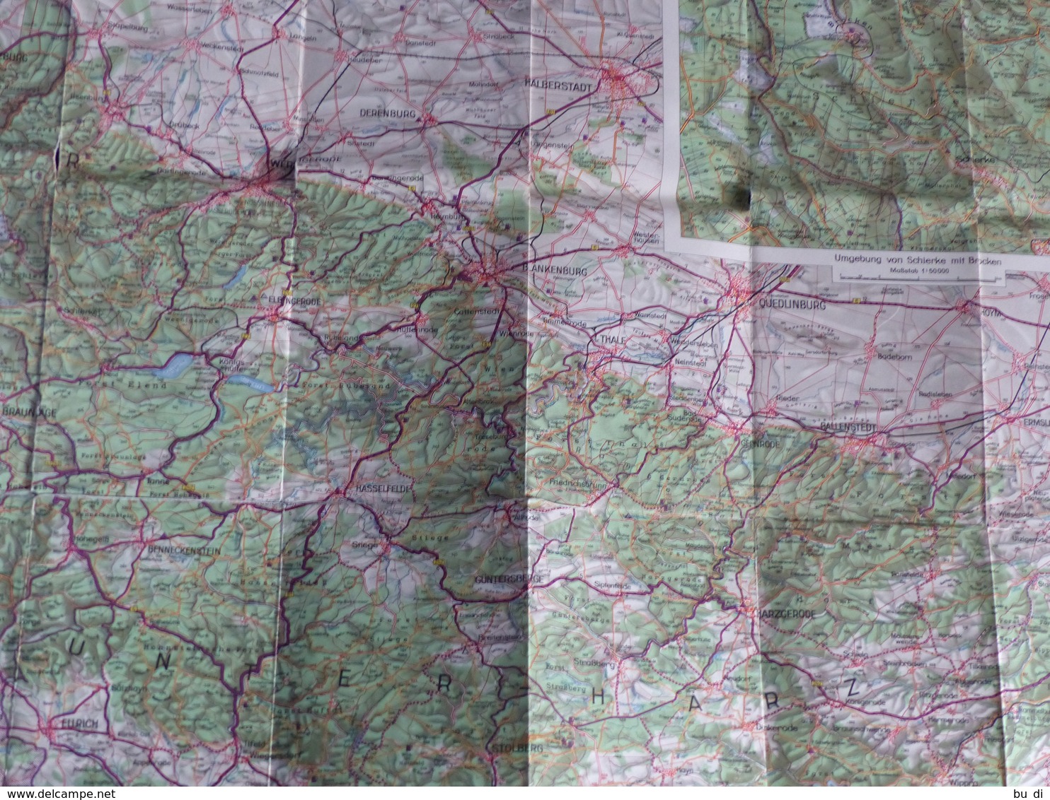 Landkarte Harz (östlicher Teil) - 50-iger Jahre - Aschersleben - Brocken - Nordhausen - Carte Geographique