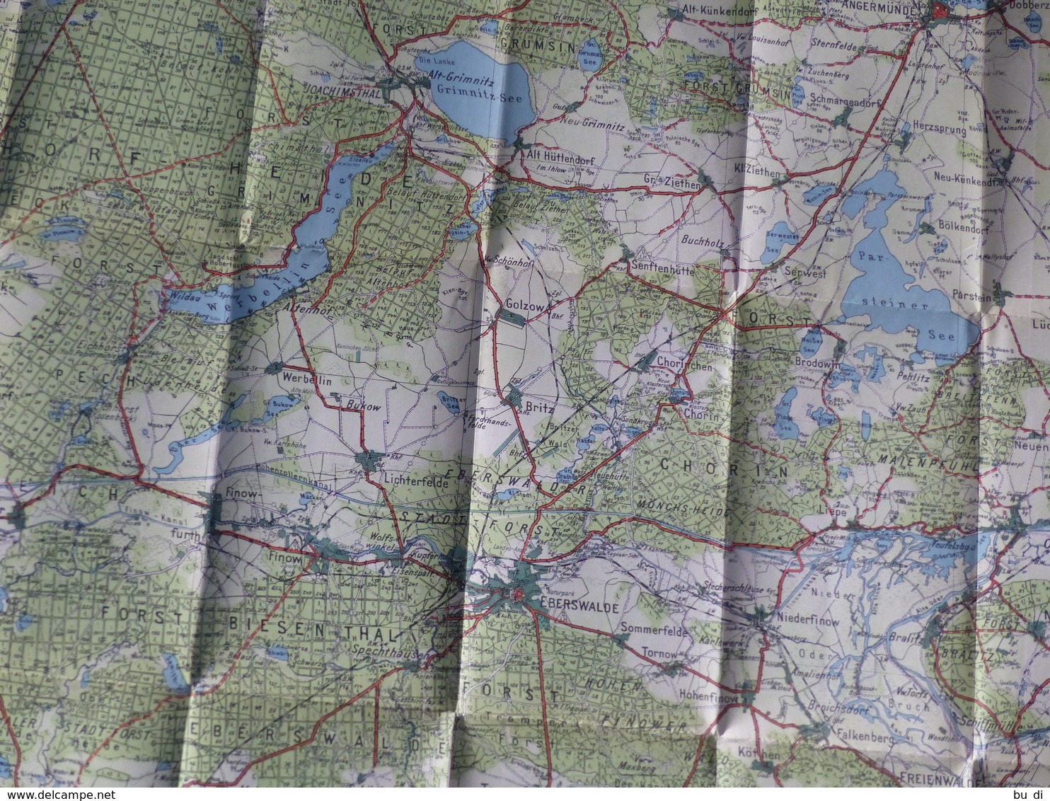 Wanderkarte Eberswalde - Angermünde - Wandlitz - 1930-iger Jahre - Mit Hinweisen Zur Bahnfahrt Ab Berlin - Geographical Maps