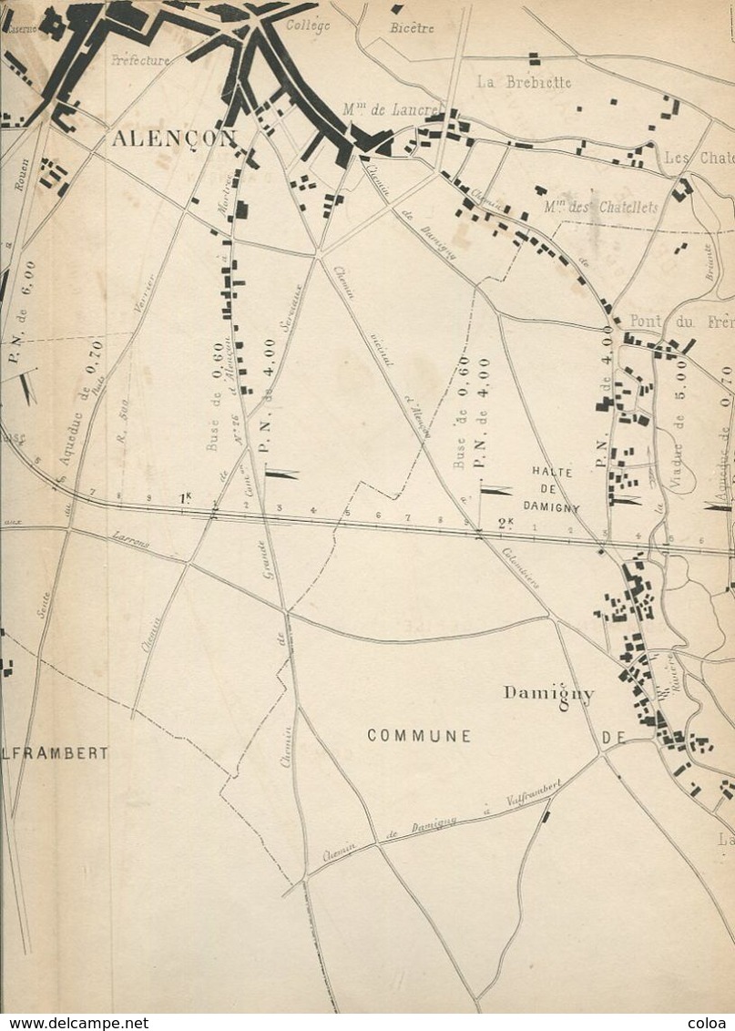 Chemins De Fer De L’Ouest,  Ligne D’Alençon à Domfront, Plan Général  1884 - Europa