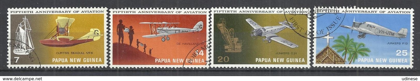 PAPUA NEW GUINEA 1972 - 50th ANNIVERSARY OF AVIATION - CPL. SET - USED OBLITERE GESTEMPELT USADO - Avions