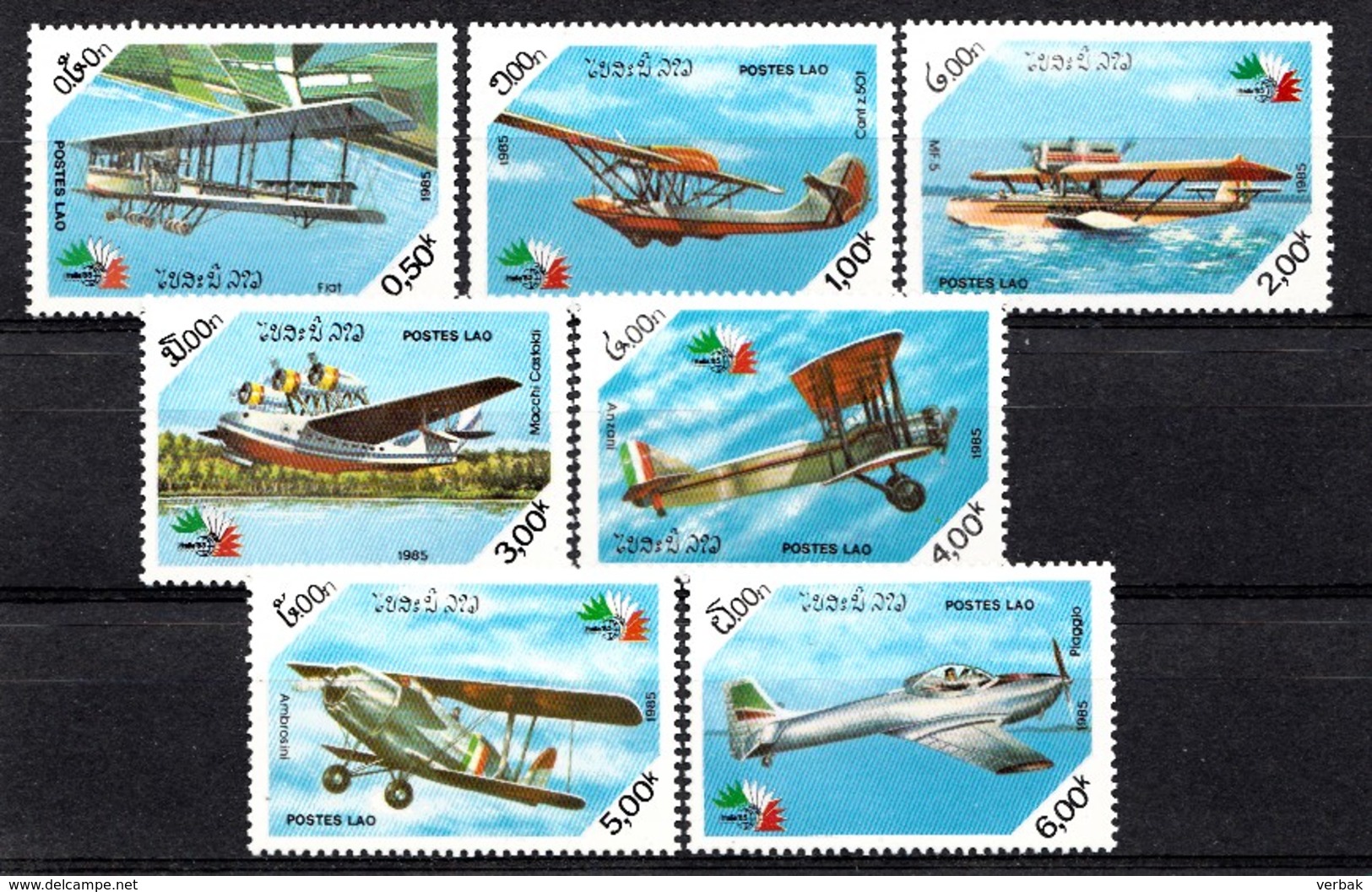 Laos 1985  Mi.nr.: 858-864 Flugzeuge Briefmarkenausstellung  Neuf Sans Charniere / MNH / Postfris - Laos