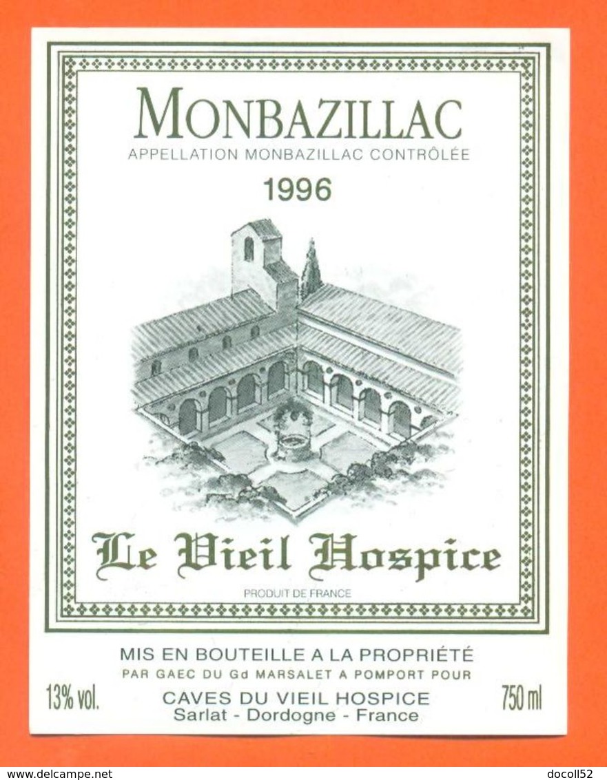 étiquette Vin De Monbazillac Le Vieil Hospice 1996 Gaec Du Marsalet à Pomport - 75 Cl - Monbazillac