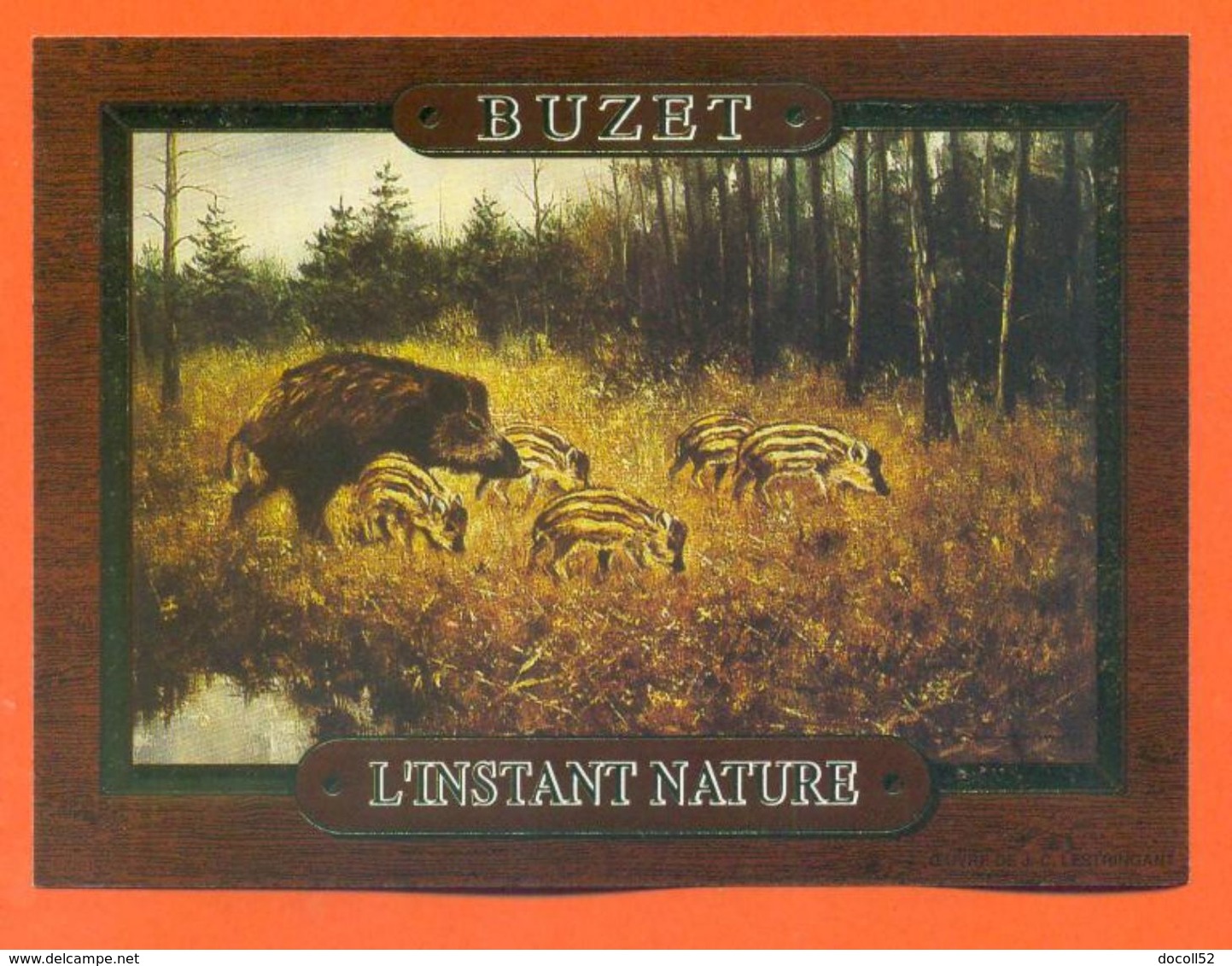 étiquette Vin De Buzet " L'instant Nature " Tableau Chasse , Sangliers , Marcassins - 75 Cl - Rouges