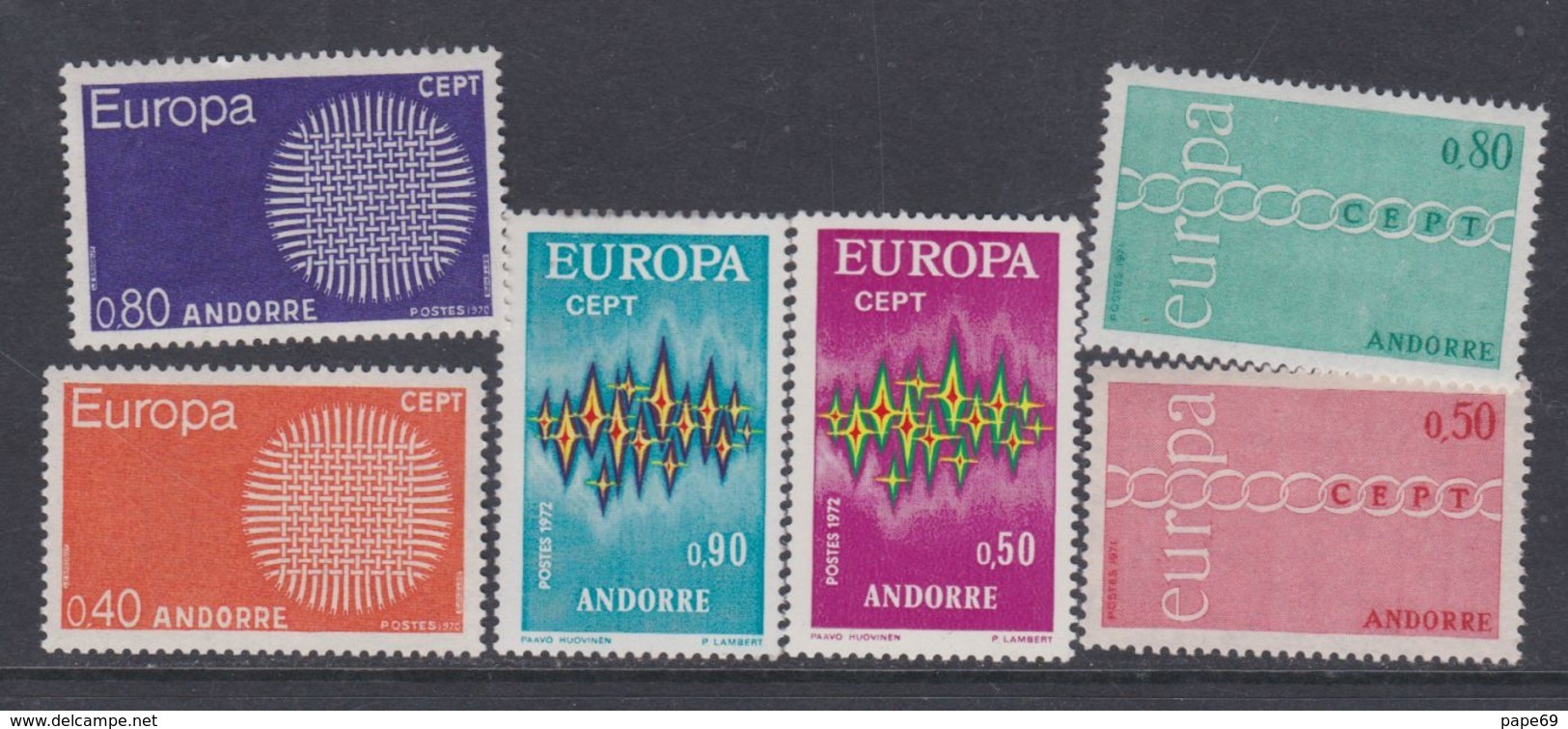 Andorre : Lot Des 6 Timbres XX  Sujets Europa 1970, 1971 Et 1972, Neufs Sans Charnière à 15 % De La Cote - Collections