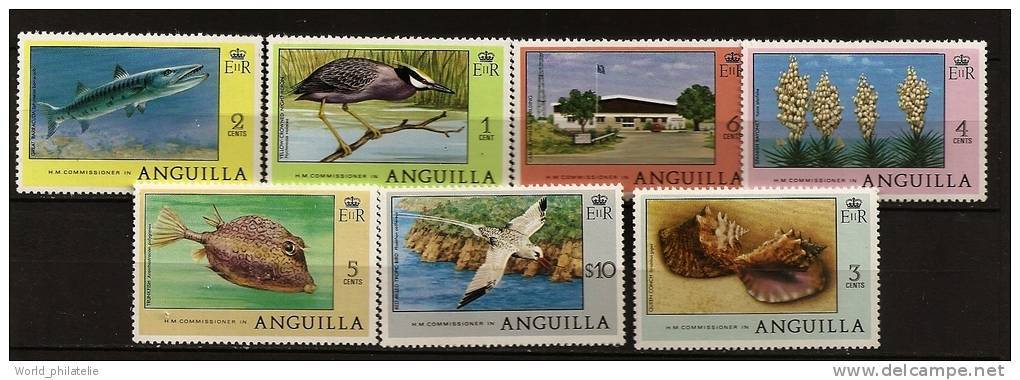 Anguilla 1977 N° 242 / 8 ** Courants, Animaux, Nyctanassa, Poisson, Barracuda, Strombus, Acanthostracion, Phaeton, Yucca - Anguilla (1968-...)