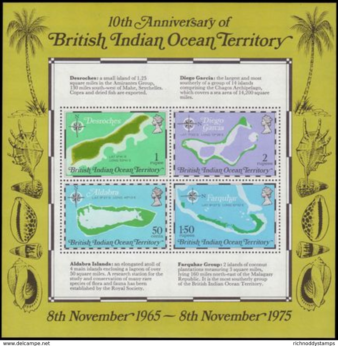 British Indian Ocean Territory 1975 10th Anniv Of Territory. Maps Souvenir Sheet Unmounted Mint. - British Indian Ocean Territory (BIOT)