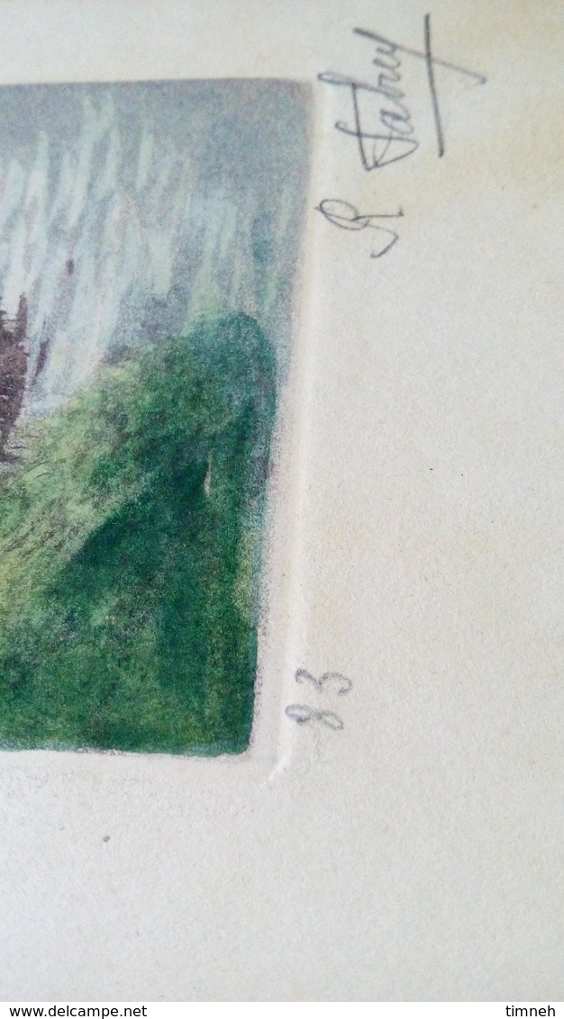 Reproduction ancienne aquarelle sur plaque (relief contour) signé R. Talrey ? Jalrey ? 83 arbres rivière ruisseau..