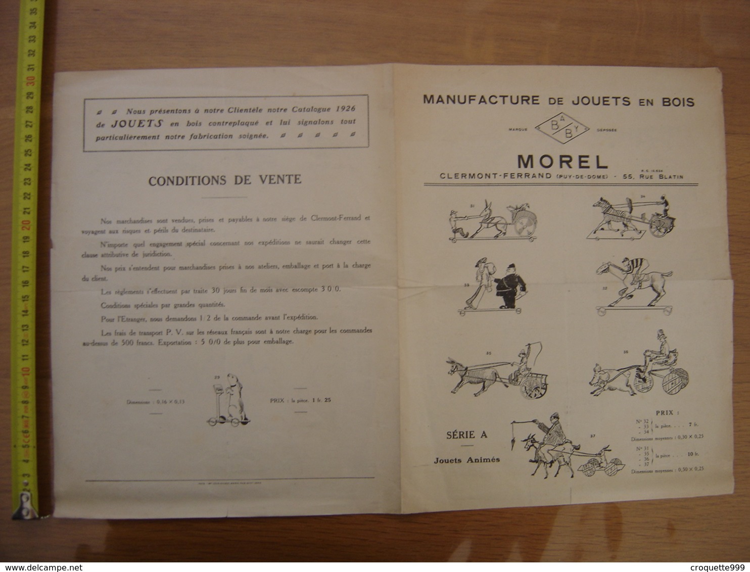 1926 Brochure Catalogue MANUFACTURE JOUETS EN BOIS Morel Clermont Ferrand - Advertising