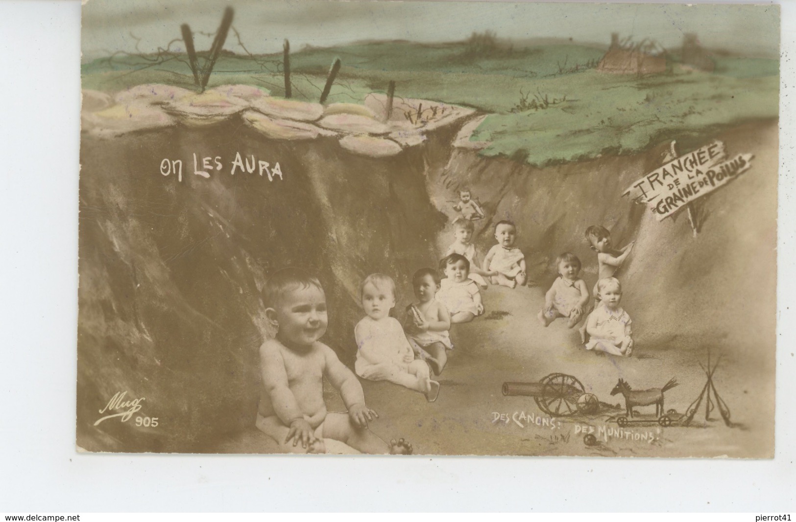 GUERRE 1914-18  - Jolie Carte Fantaisie Bébés Dans Les Tranchées "On Les Aura " - Guerre 1914-18